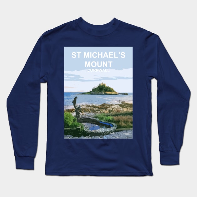 St Michaels Mount Summer Cornwall art gift. Marazion Long Sleeve T-Shirt by BarbaraGlebska